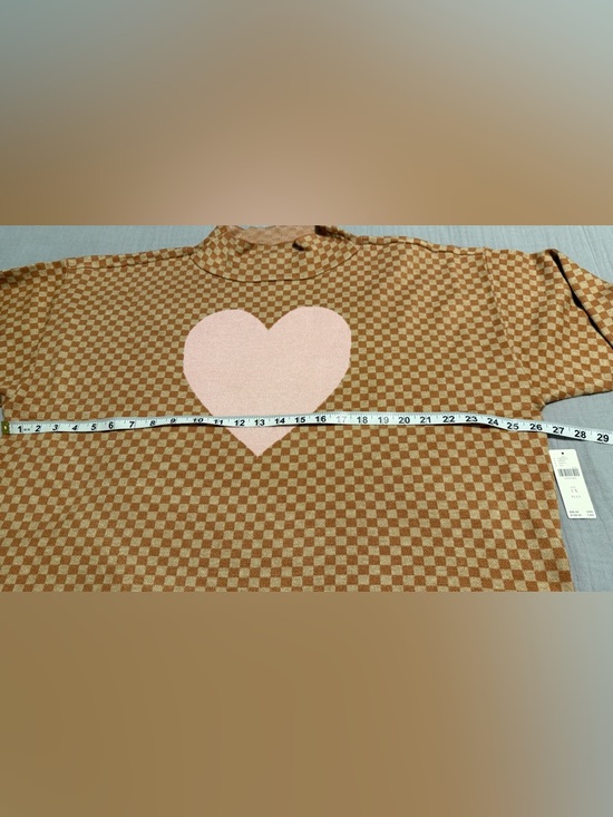 NWT Anthropologie Maeve Carys Mock
Neck Sweater Checkerboard Heart Tan & Pink 1X - Picture 8 of 11